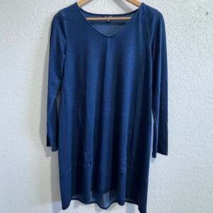 J Jill Pure Jill Indigo Trapeze Long Sleeve Chambray V-neck Dress Women's Size S